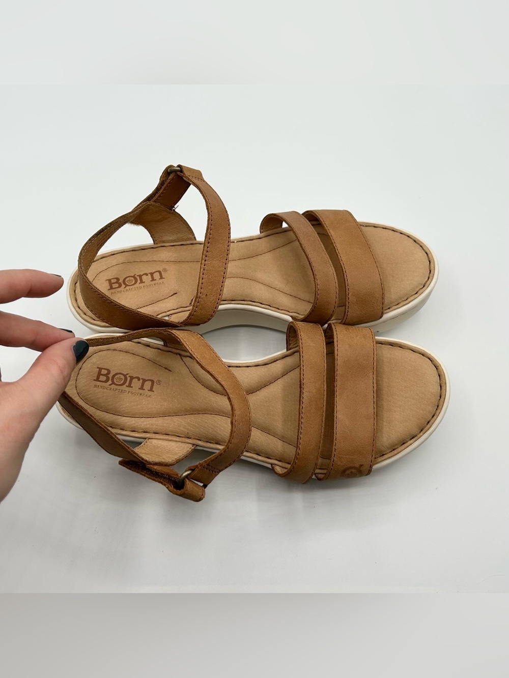Born Tan Leather Strappy Wedge Comfort Sandals Women’s Size 7 - Picture 6 of 10